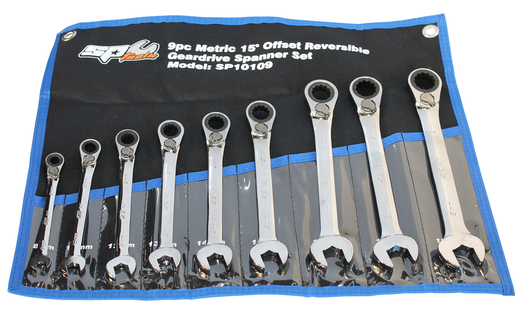 SET SPANNER ROE REVERSIBLE GEARDRIVE 9PC METRIC SP TOOLS