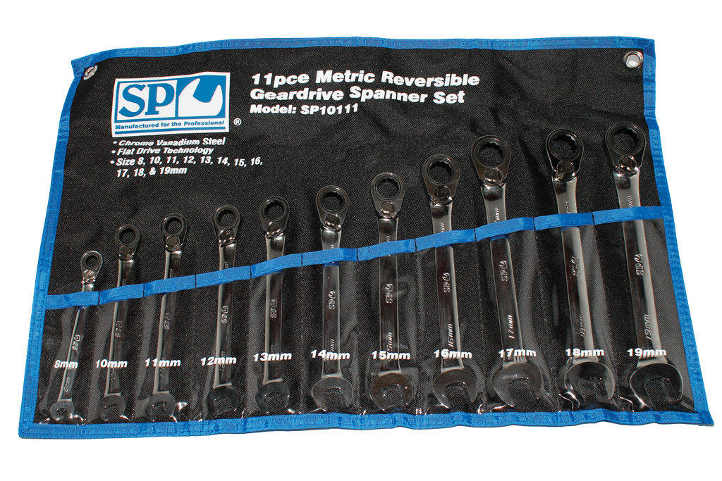 SET SPANNER ROE REVERSIBLE GEARDRIVE 11PC METRIC SP TOOLS