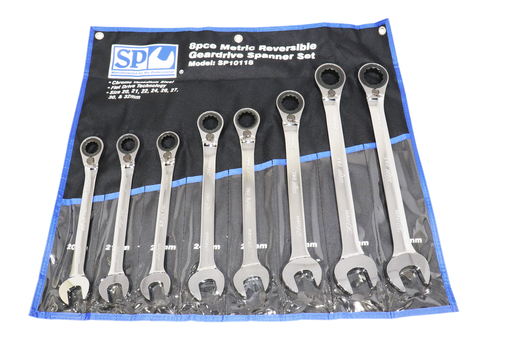 SET SPANNER ROE REVERSIBLE GEARDRIVE 8PC METRIC SP TOOLS