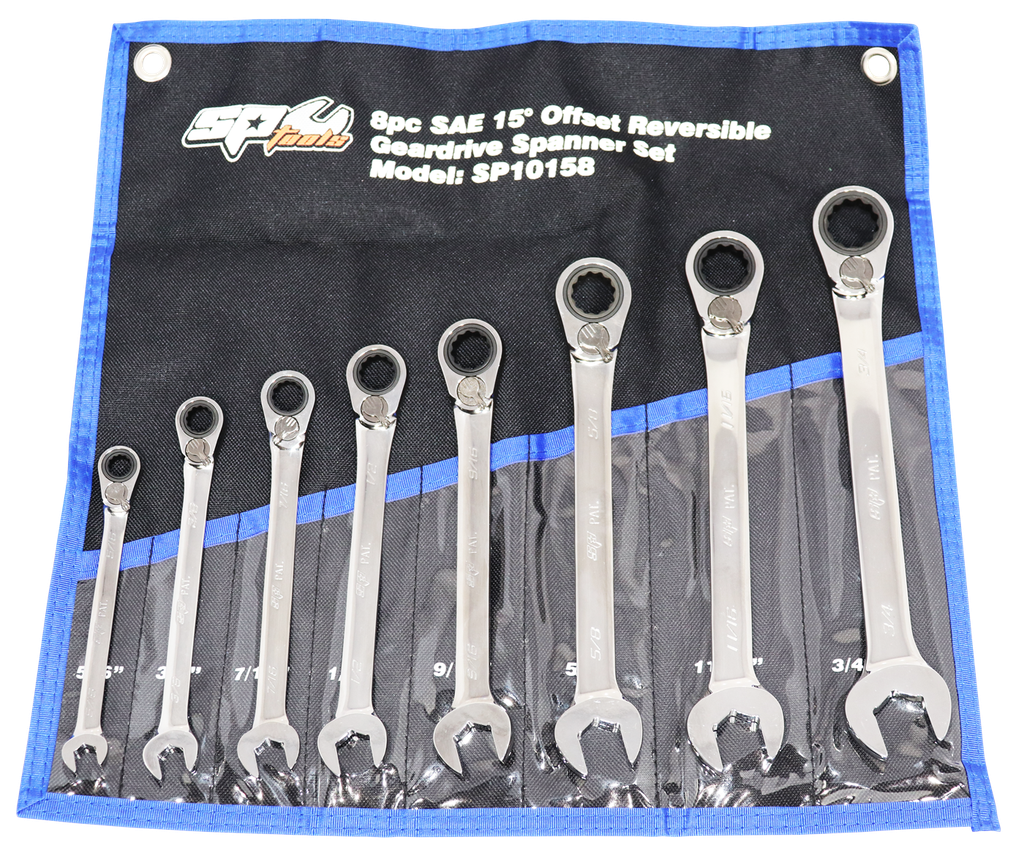 SET SPANNER ROE REVERSIBLE GEARDRIVE 8PC SAE SP TOOLS