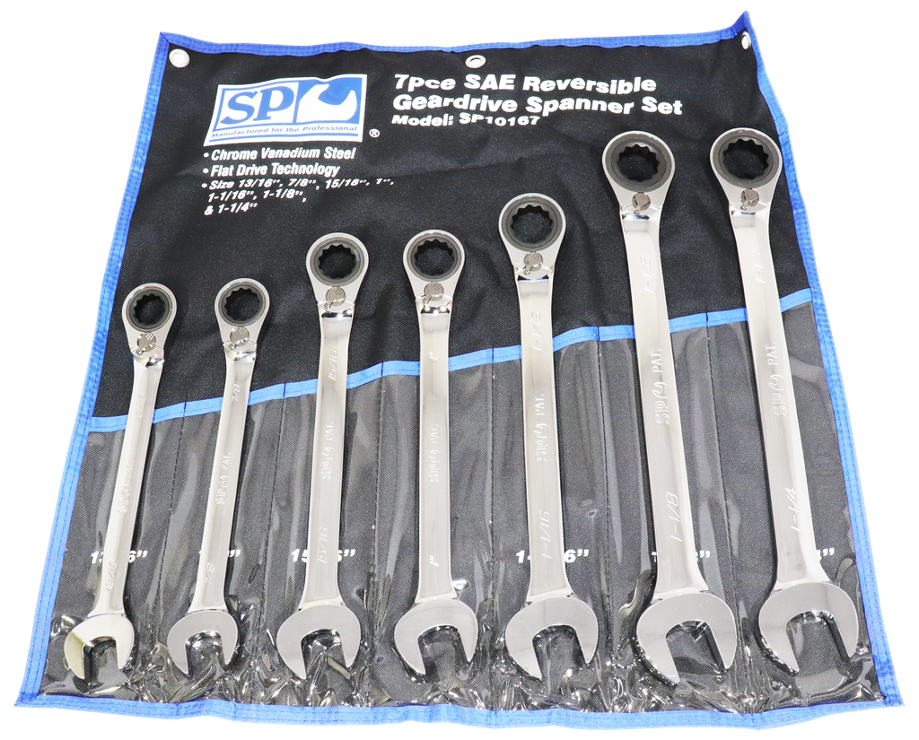 SET SPANNER ROE REVERSIBLE GEARDRIVE 7PC SAE SP TOOLS