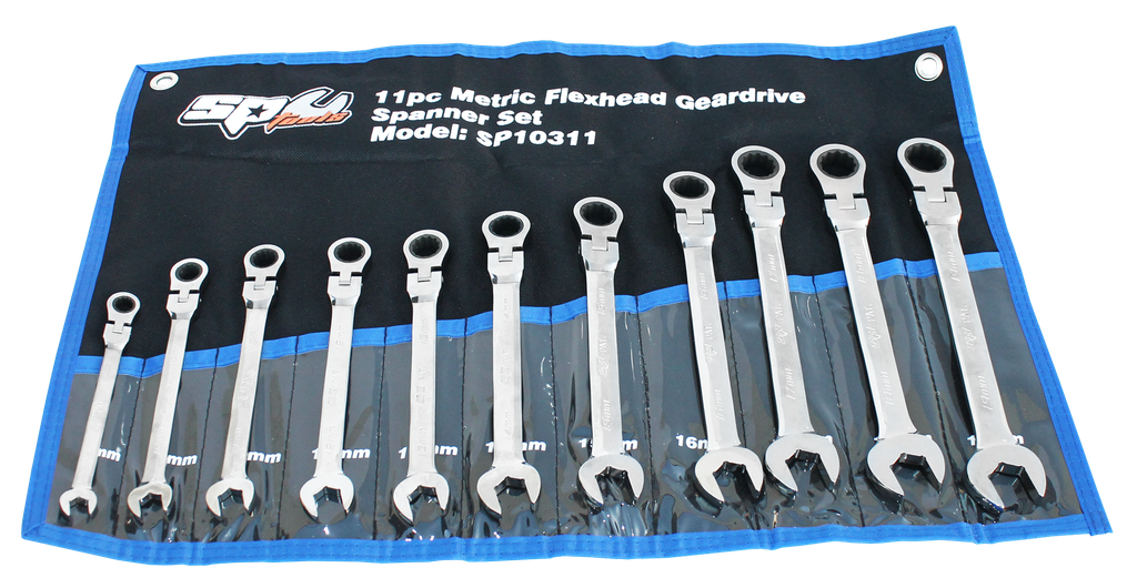 SET SPANNER ROE GEARDRIVE FLEX HEAD 11PC METRIC SP TOOLS