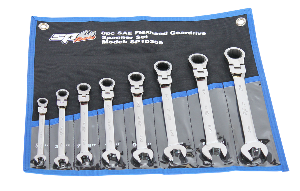 SET SPANNER ROE GEARDRIVE FLEX HEAD 8PC SAE SP TOOLS