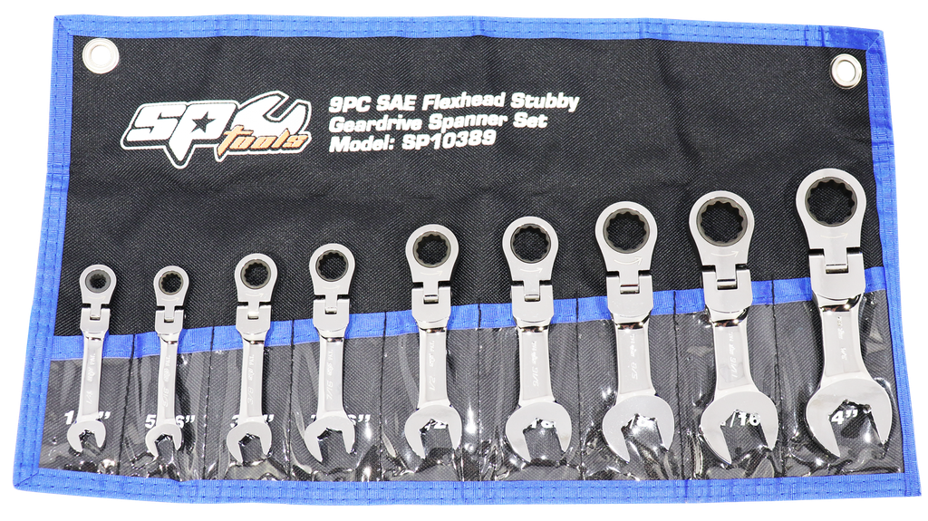 SET SPANNER ROE GEARDRIVE FLEX HEAD 9PC SAE SP TOOLS