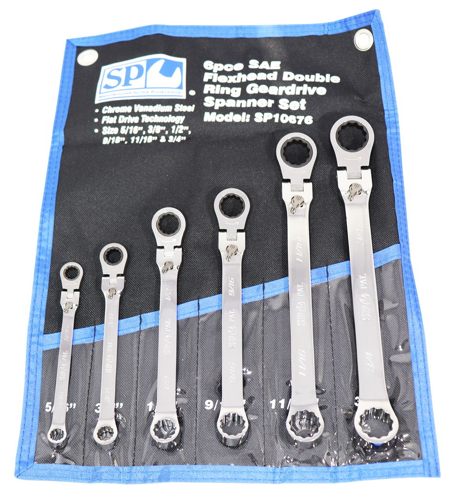 SET SPANNER DOUBLE RING GEARDRIVE LOCKING FLEX HEAD 6PC SAESP TOOLS