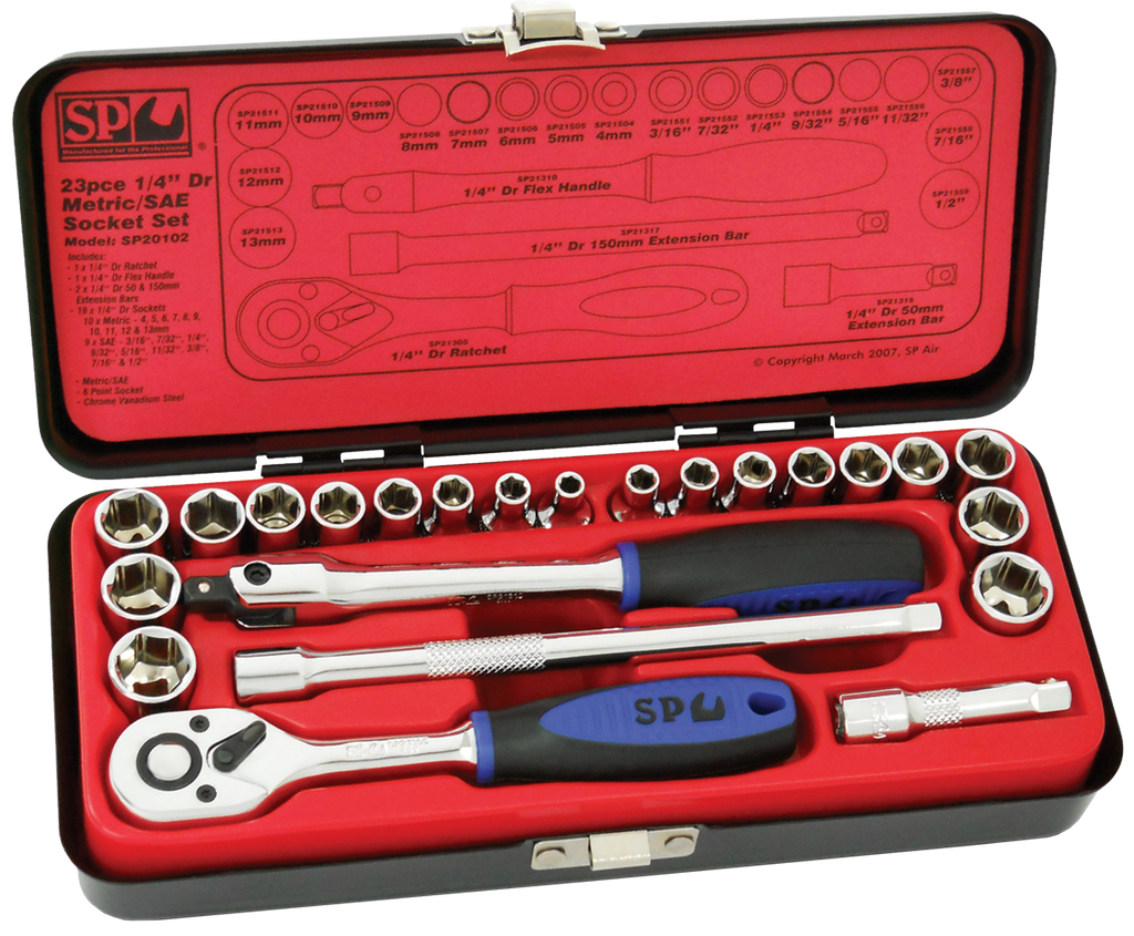 SOCKET SET 1/4DR 6PT 23PC METRIC/SAE