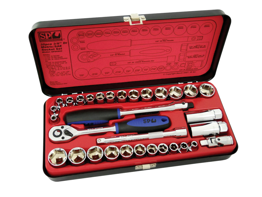 SOCKET SET 3/8DR 6PT 32PC METRIC/SAE