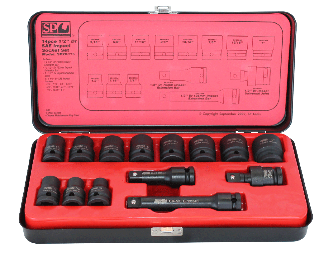 SOCKET SET IMPACT 1/2DR 6PT 14PC SAE