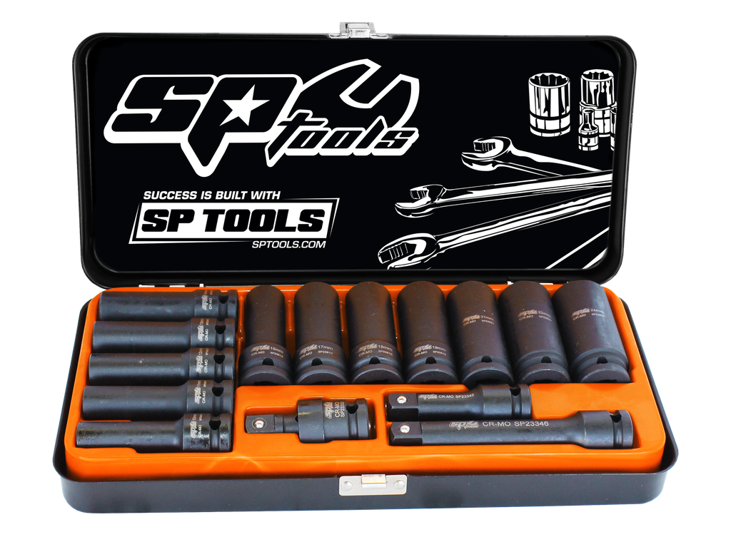 SOCKET SET IMPACT 1/2DR DEEP 6PT 15PC METRIC