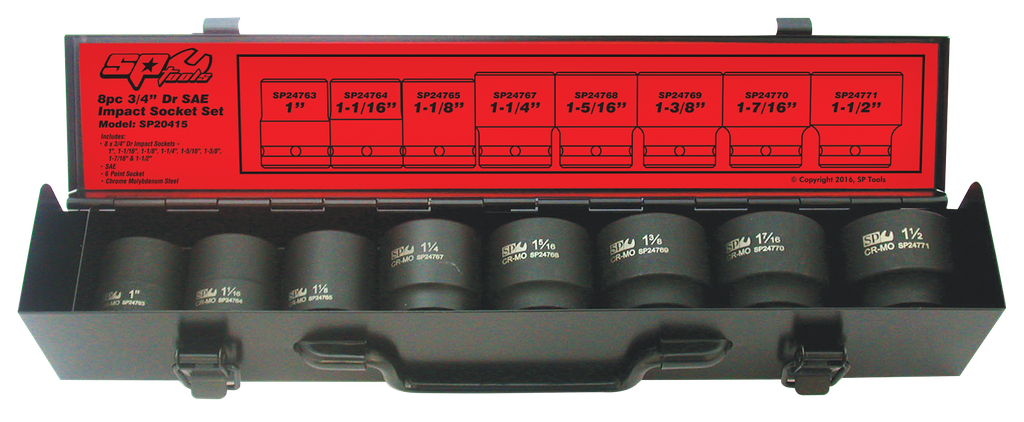 SOCKET SET IMPACT 3/4DR 6PT 8PC SAE