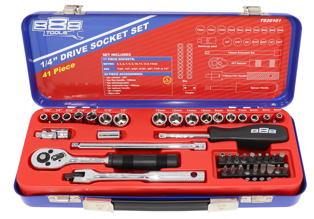 SOCKET SET 888 1/4&quot; DR 6PT METRIC/SAE 41PC