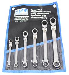 [SP10676] SET SPANNER DOUBLE RING GEARDRIVE LOCKING FLEX HEAD 6PC SAESP TOOLS