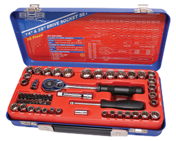 [T820199] SOCKET SET 888 1/4&quot; &amp; 3/8 DR 12PT METRIC/SAE 55PC